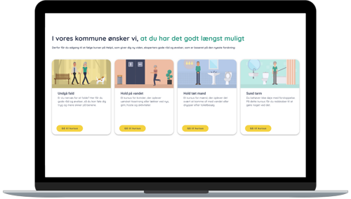Skærmbillede af helpii.dk som viser små kursus illustrationer